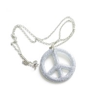 Chunky Silver Glitter Peace Sign Necklace