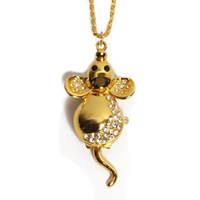 Diamante  Encrusted Golden Mouse Watch Necklace