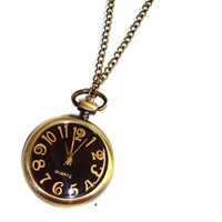 Black and Gold Pocket Watch Necklace