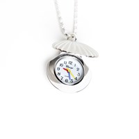 Silver Tone Clam Shell Watch Necklace