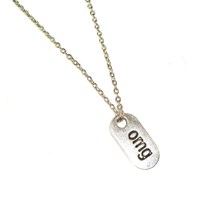 Miniature Dog Tag Charm Necklace With OMG Slogan